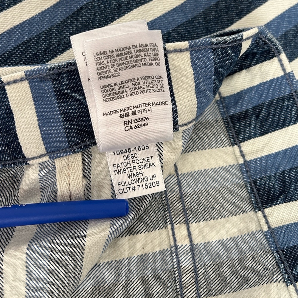 MOTHER Denim Patch Pocket Twister Sneak Blue and White Striped HighRise Jeans 26 - Picture 4 of 14